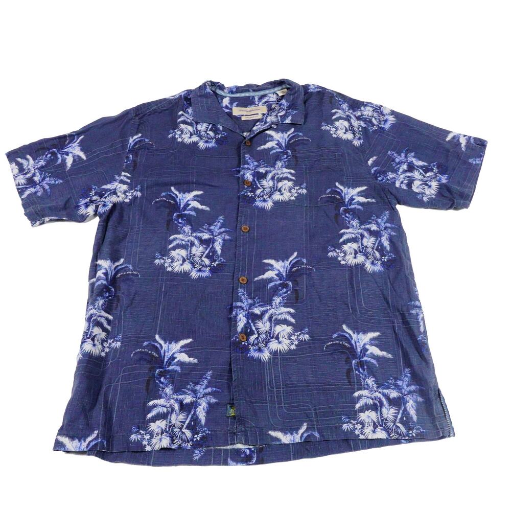 Tommy Bahama Silk Floral Leaf Hawaiian Button Up Camp Tropical Shirt Large